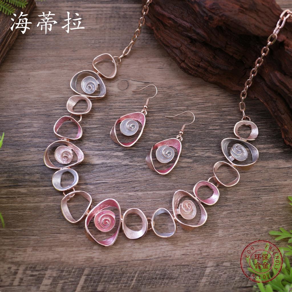 New Color Painting Oil Hollow Flower Earrings Necklace Set, Women's Fashion High-end Flower Necklace