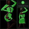Glow-in-the-Dark Sexy Fishnet Bodysuit with Fluorescent Bandeau and Plus Size Glowing Stockings