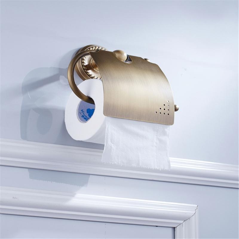 European Brushed Toilet Paper Holder Wall Mounted Space Saving Retros Gold Decorative Bathroom Accessories