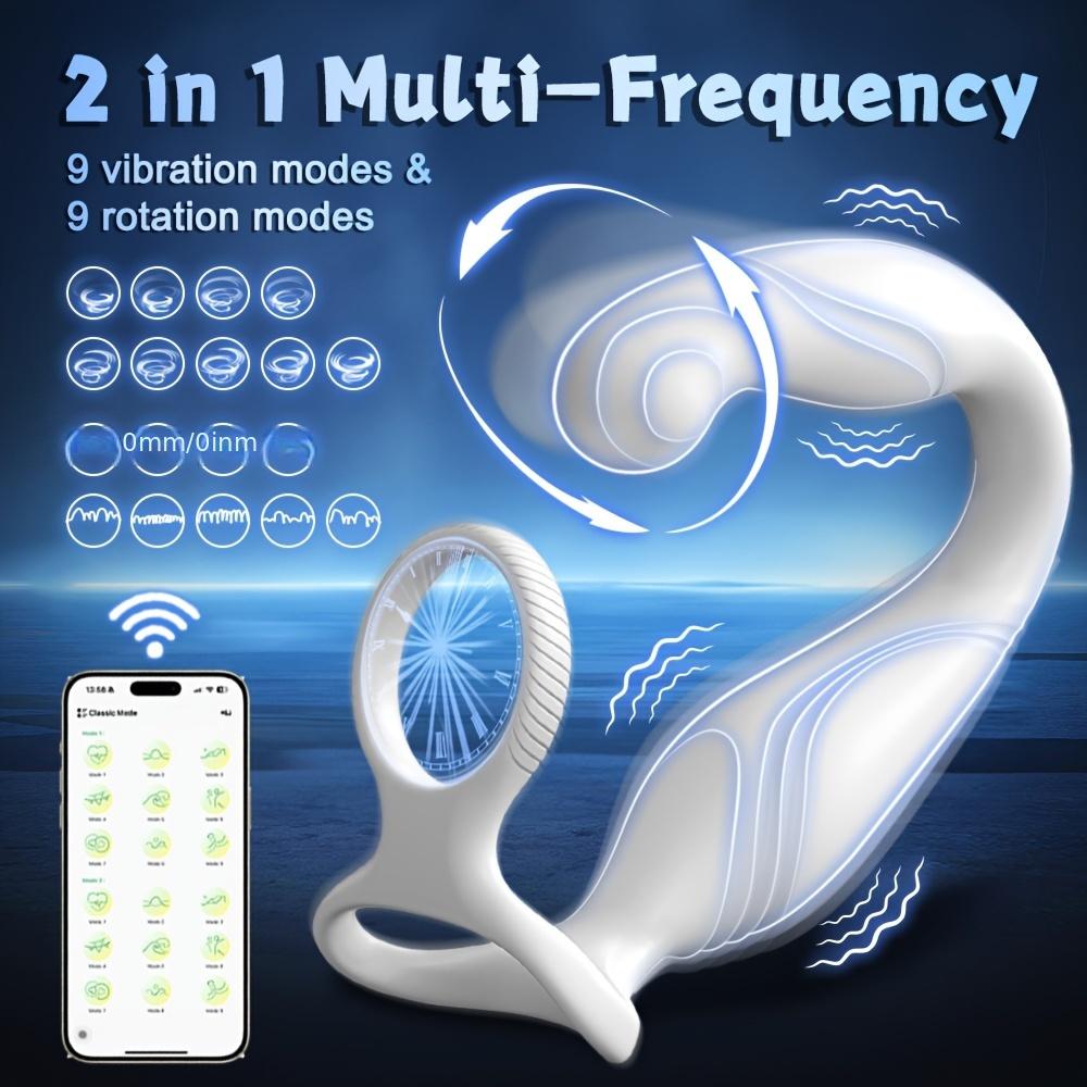 Male Sex Toys Rotating Anal Vibrator Prostate Massager Adult Anal Toys with Dual Rooster Rings Butt Plug Couple Vibrators APP Control for Men