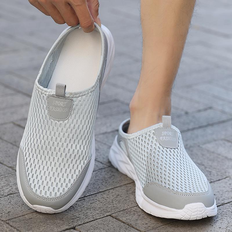 Herren Sommer Mesh Herrenschuhe große Größe 47 atmungsaktive Meshschuhe ein Pedal weiche Sohle leicht großes Mesh halbe Pantoletten Lazy Stoffschuhe