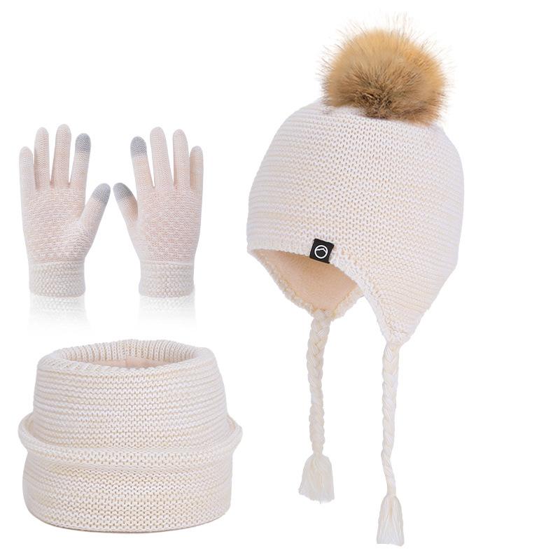 Winter Boys and Girls Baby Children's Hat, Scarf, Gloves, Three Piece Set, Outdoor Velvet Warm Ear Protection, Knitted Yarn Hat