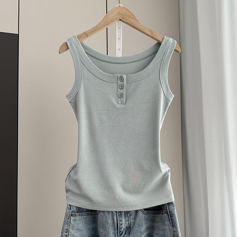 Anti-Armpit-Fat Cami Tank Top Ribbed Slim Fit Button Inner Wear Versatile Everyday Stretchy Slim Base Layer Soft Fabric Inner And Outer Wear Top