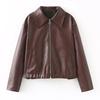 Autumn New Product Women clothes American vintage Zipper Lapel Long sleeve Pu Anti-Leather Loose Crop jacket Outerwear