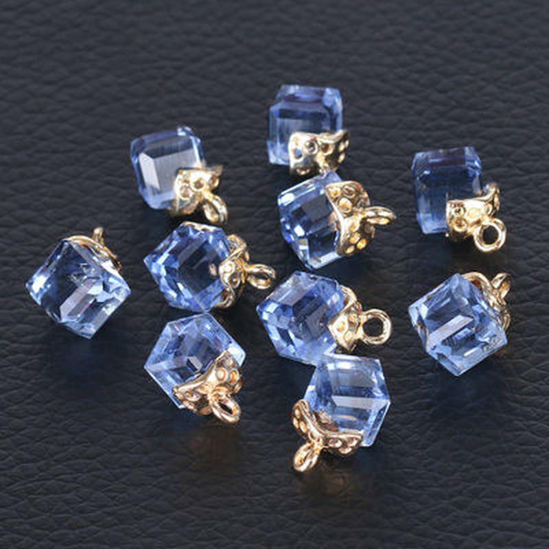 10pcs Cube Glass Loose Beads Square Shape 2mm Hole Crystal Beads for Jewelry Making Beadwork DIY