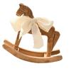 Simple Design Wooden Rocking Horse Figurine with White Ribbon for Home Nursery Table Decoration and Collectible Display