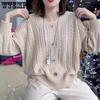 Women's Sweater Round Neck Soft Plush Loose Knit Fried Dough Twists Button Versatile