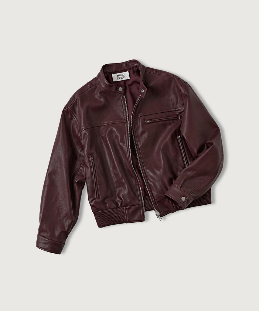 STIMMUNG INNEN FRAU (Frau) Panel Leder Bikerjacke_Weinrot