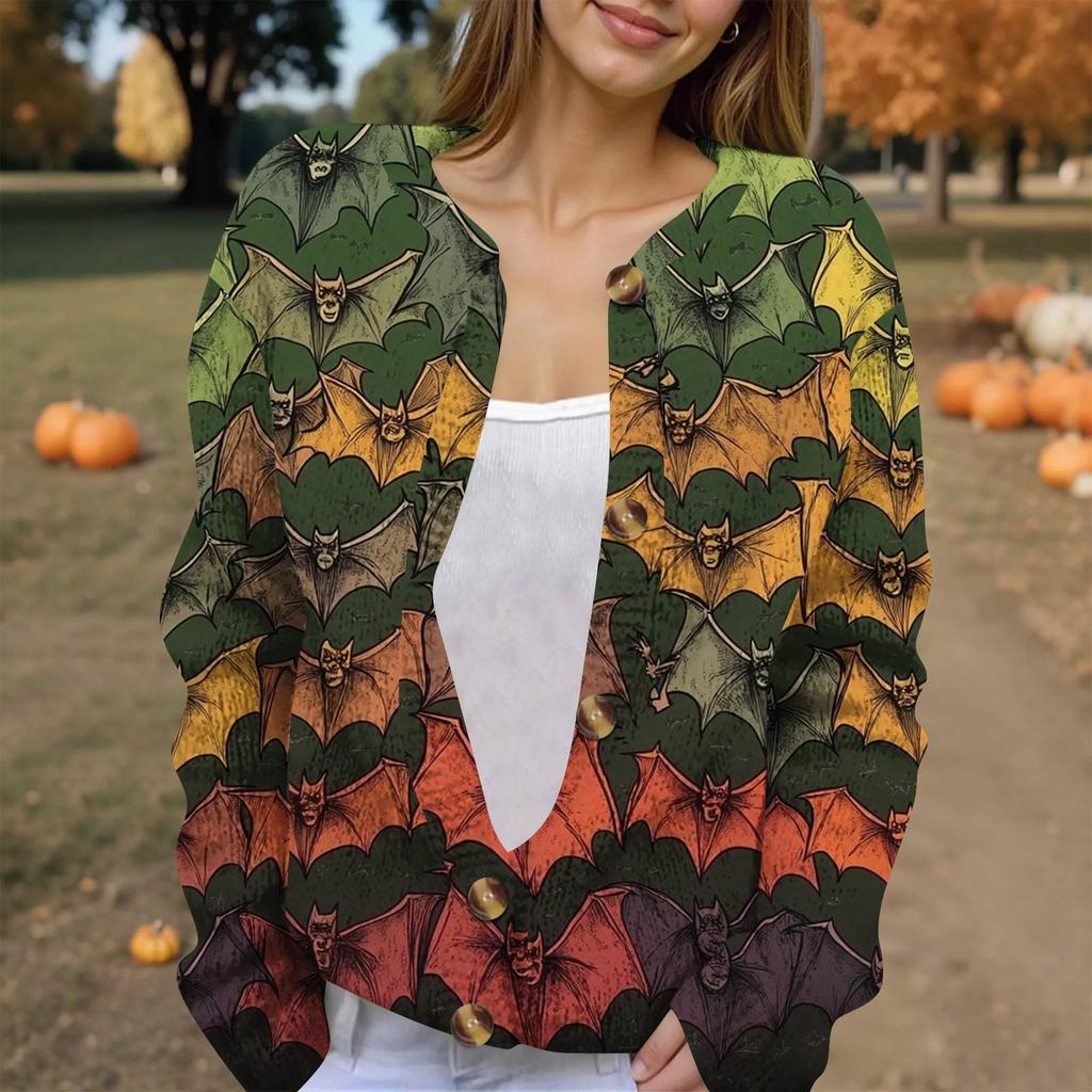Women's Fashion Printed Long Sleeve Knitted Cardigan Button Down Jacket