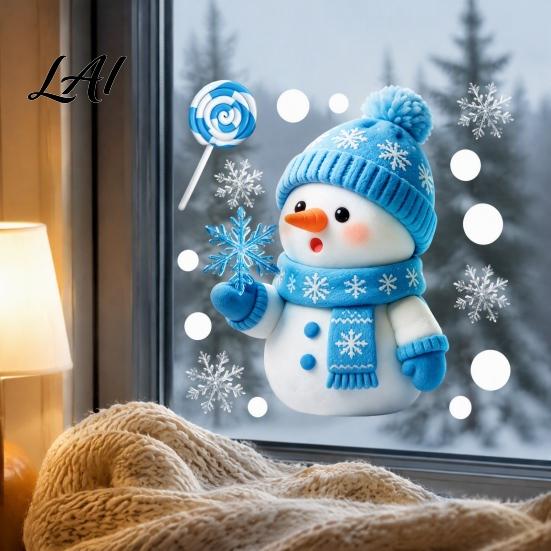 Snowman Glass Stickers Christmas Static Window Clings Reusable with Santa Claus Festive Home Decor Xmas Tree Patterns Removable Decals for