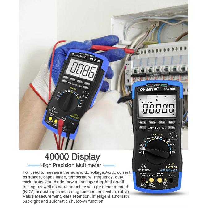 HP-770D-C Digital Multimeter High-Accuracy Auto Range True RMS 40000 Counts Color screen NCV AC DC Voltage Current Ohm Tester