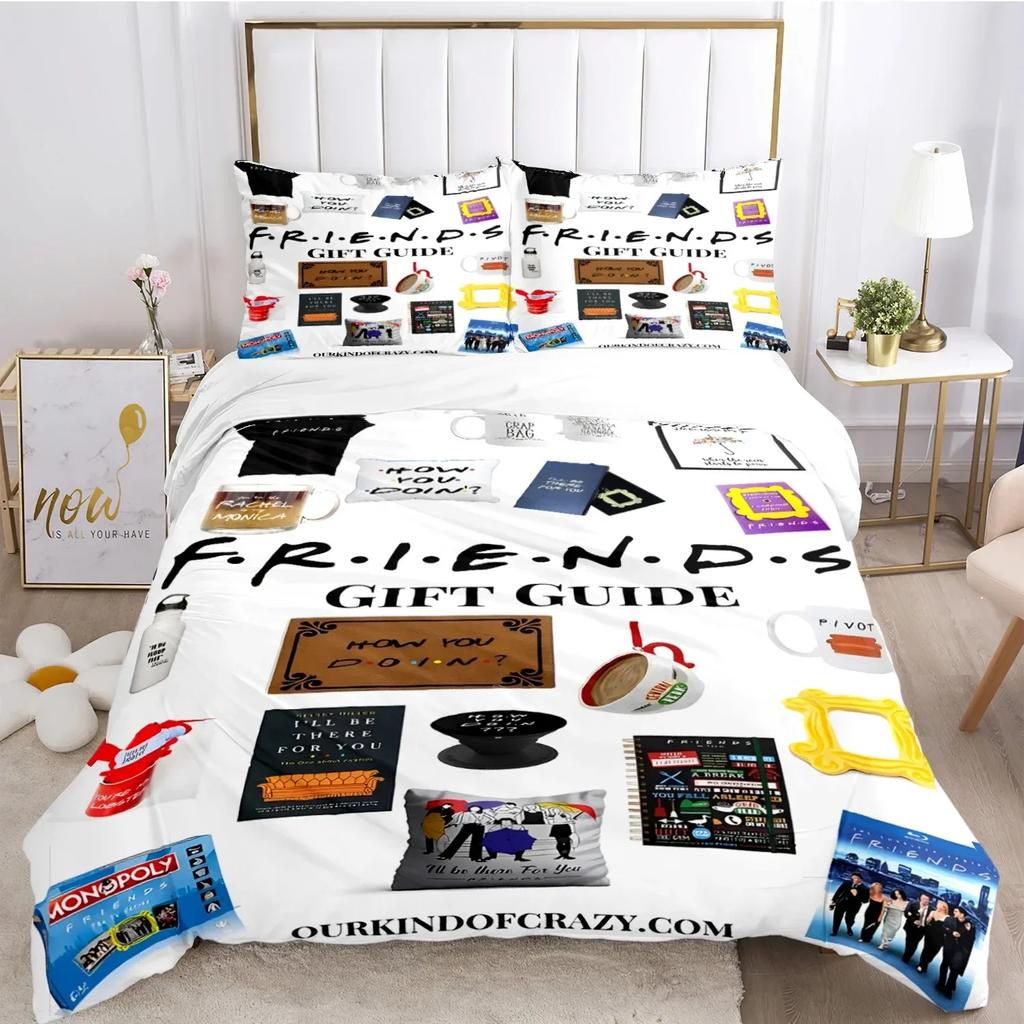 Přátelé Vtipné anime Celoroční povlečení Tištěná sada povlečení s povlakem na polštář Povlak na přikrývku Jednolůžko Dvojlůžko Queen Super King Velikost