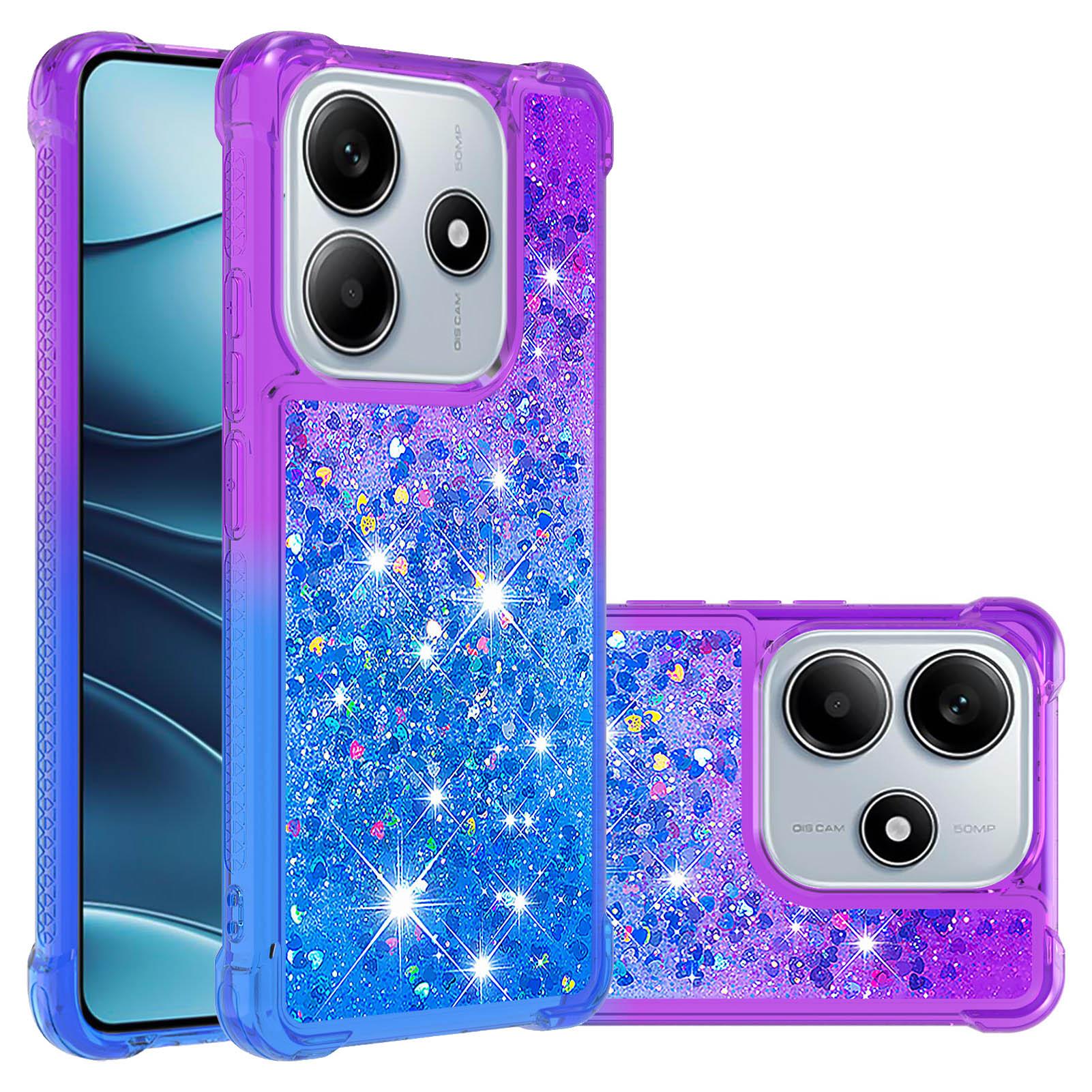 

For Xiaomi Redmi Note 14 4G (164.84x78.15x8.16mm) TPU Case Gradient Quicksand Phone Back Cover Purple+Sky Blue