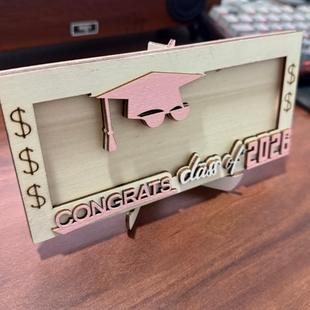 Double-Layer Graduation Money Holder Pull-Out Card Unique Keepsake Wooden Money Holder Graduate Cap Shaped Gift Card Holder