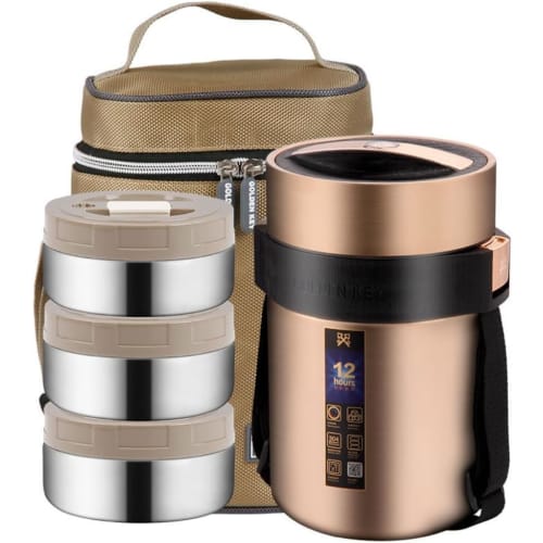 Thermos Lunch Jar, Insulated Bento Box for Office Workers, Vacuum 304, Large Capacity, Stainless Steel, Portable, Includes Dinnerware and Storage Bag,
