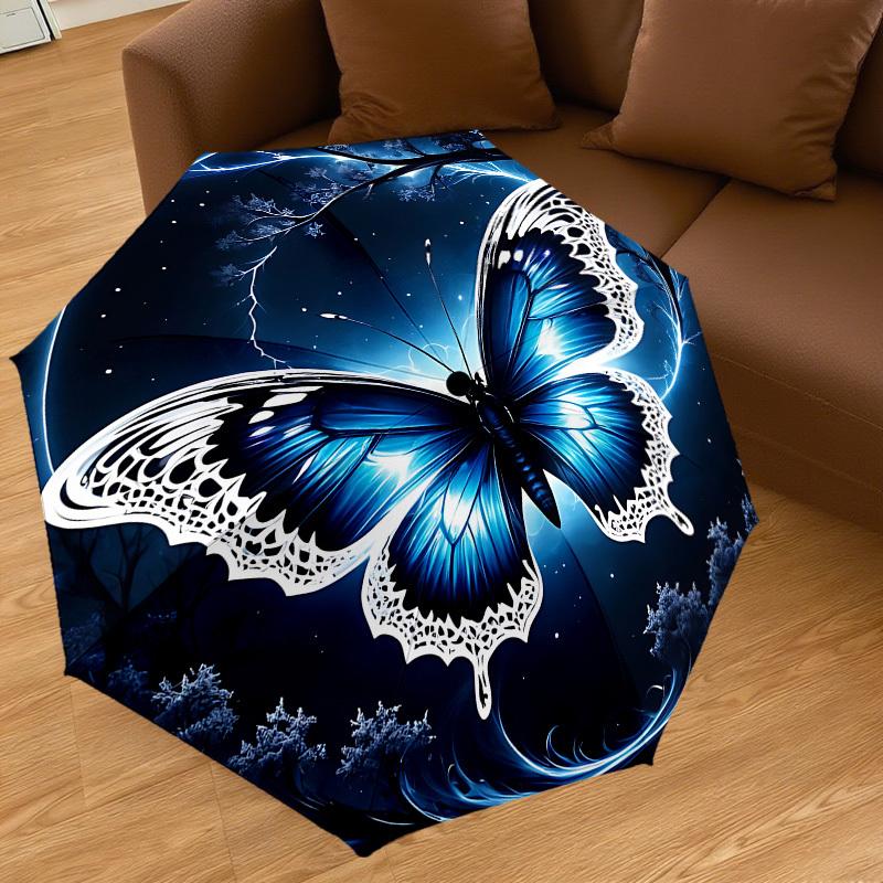 1 Stück Schmetterling Nacht Automatisches Öffnungs-/Schließschirm mit Winddichtigkeit, stabiles Dach mit 8 Speichen, langlebige Speichen, modisches Design, Outdoor-Accessoire, lustiger Prin