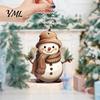 Hand Painted Snowman Keepsake Cute Acrylic Pendant, 2D Flat Car Rearview Mirror Hanging Decoration for Tree with Keychain Ring, Christmas Ornament,
