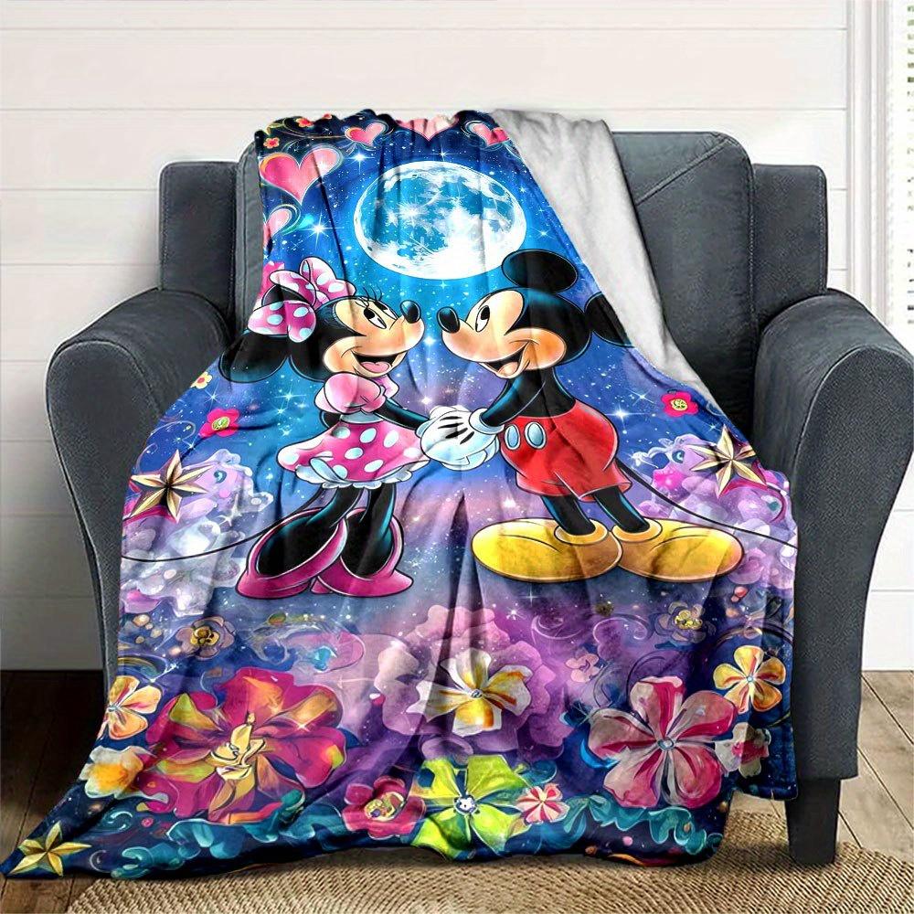 1pc Mickey and Minnie Mouse Romantic Moonlight Floral Throw Blanket - Soft Home Decorative Plush Blankets for Couch Bed Sofaz008