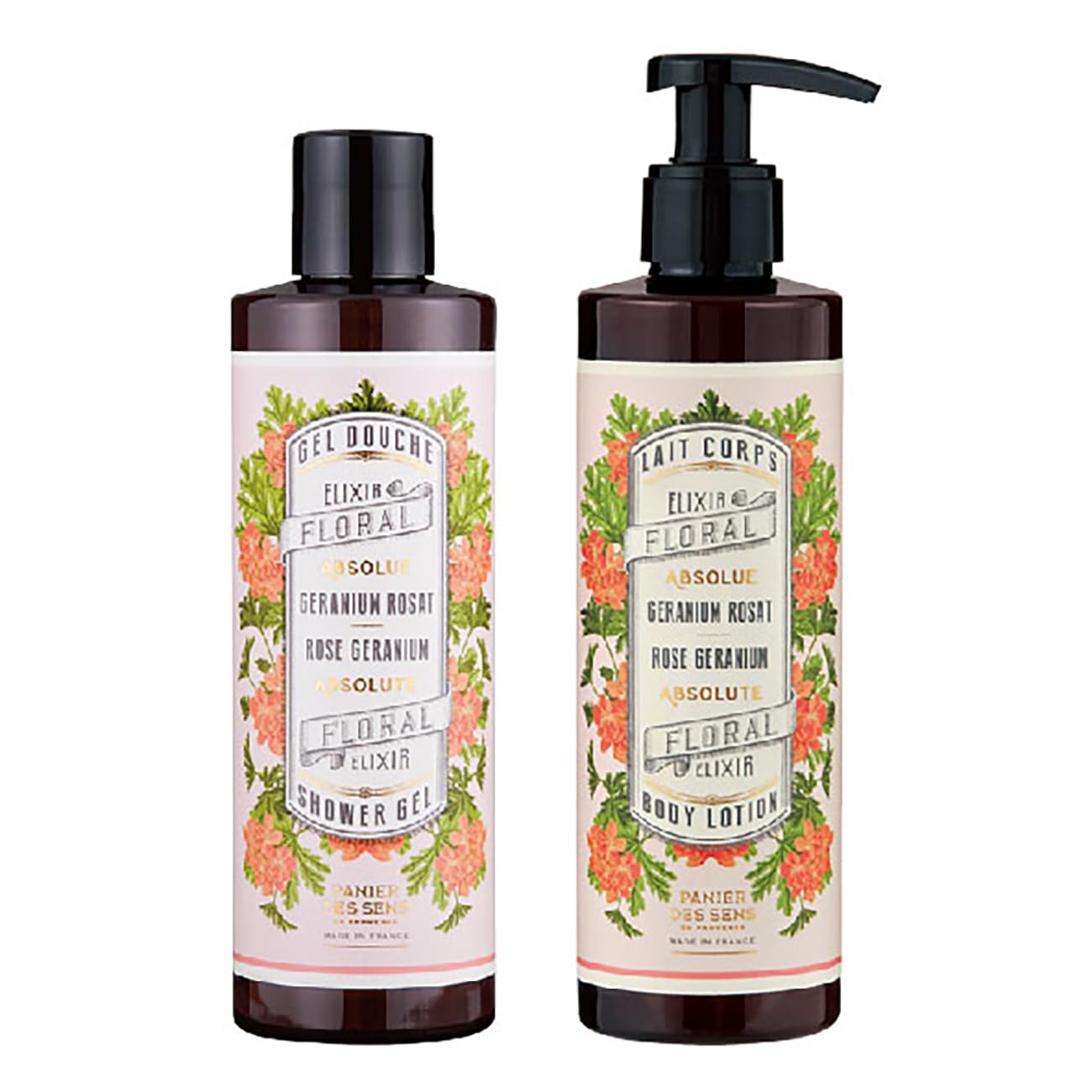 Panierdessens Absolute Rose Geranium Scented Shower Gel & Body Milk - Made in France, Southern France, Provence - Body Soap & Moisturizing Cream