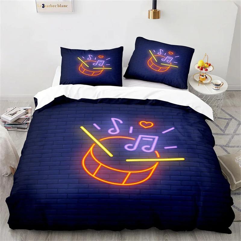 Drum Kit King Queen Duvet Cover Rock Musical Style Bedding Set for Kids Teens Adults Hip Hop Grunge 2/3pcs Polyester Quilt Cover