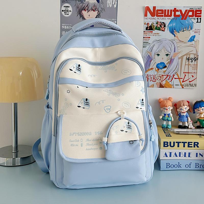Schoolbag Summer New Product Junior High School Schoolbag Large Capacity School Travel Light Backpack Cute Print Color Matching Backpack