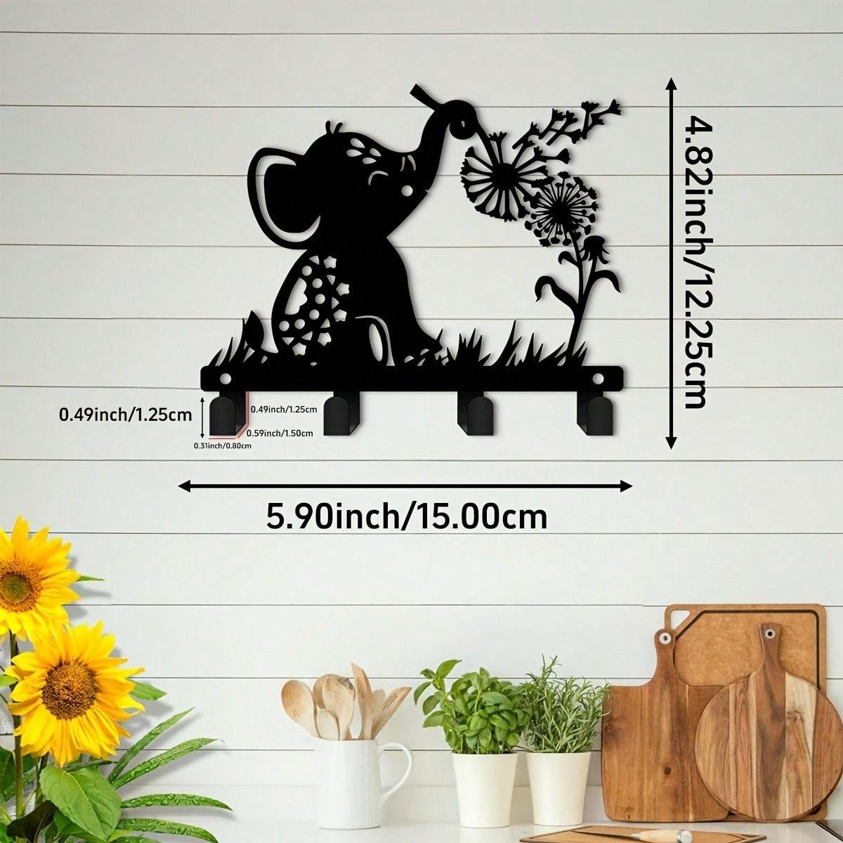 Elephant Key Holder Metal Wall Hook for Keys Hats 13x15