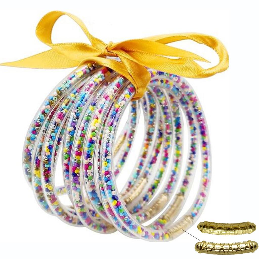 9 Stück/Set Modeschmuck Goldenes Armband Buddhistisches Jonc Armreifen Set für Damen Glitzergefülltes Jelly Silikon Buddha Mädchen Armbänder