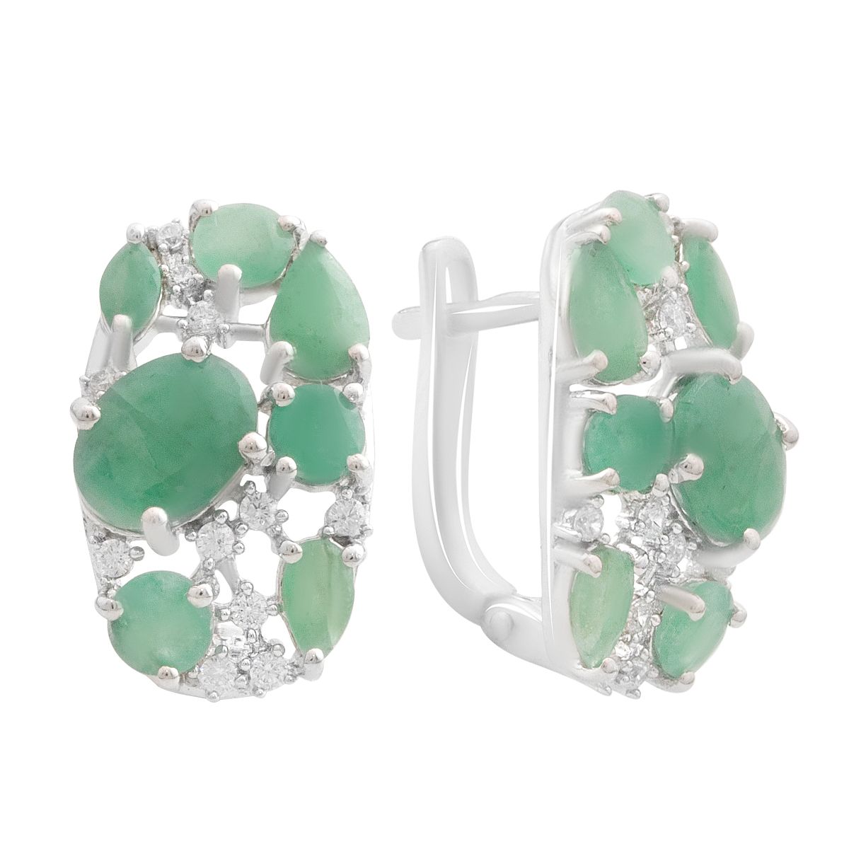 

Silver earrings with natural emerald, cubic zirconia (2181088)
