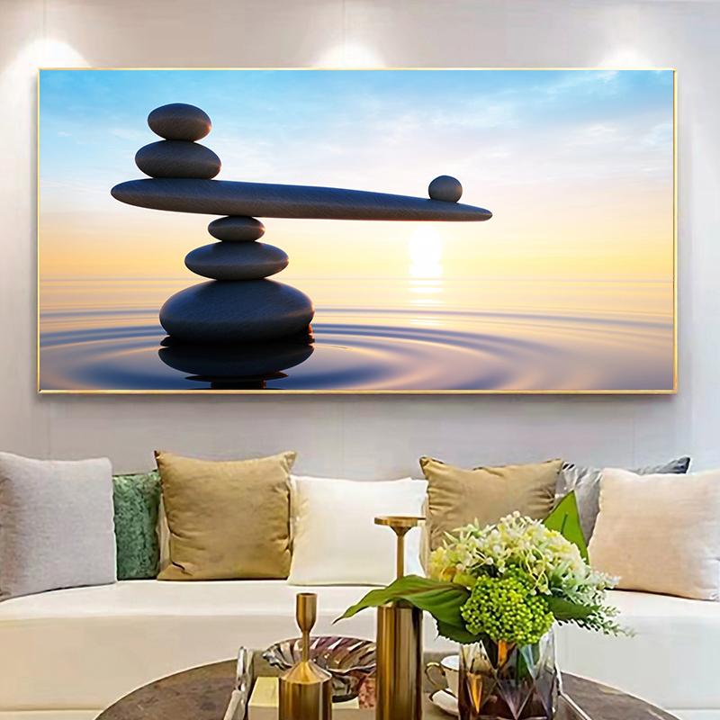 Naturlig strand Zen Sten Canvas Målning Havslandskap Landskap Zen Balance Feng Shui affischer och tryck för vardagsrumsinredning Quadro
