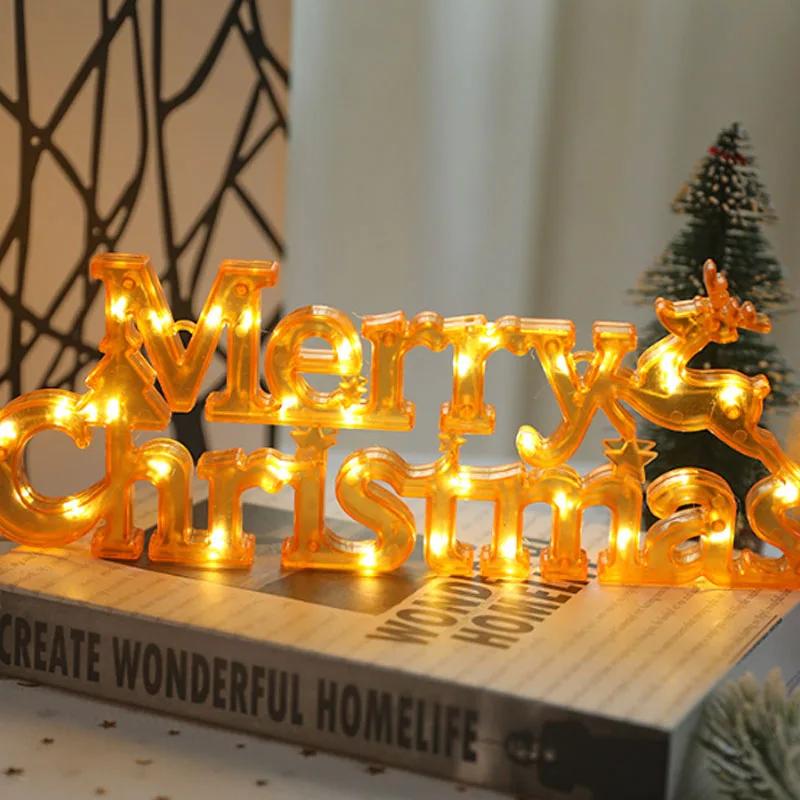 3D Merry Christmas Letter Light LED Garland Night Light Decoration for Home Holiday Party Festive Decor