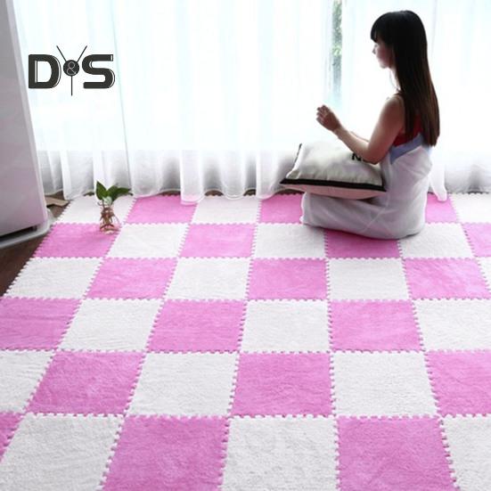 Plush Puzzle Carpet Interlocking Floor Mat DIY Non-Slip Carpet Tiles Baby Playmat for Living Rooms Bedroom Playroom Children's Rooms