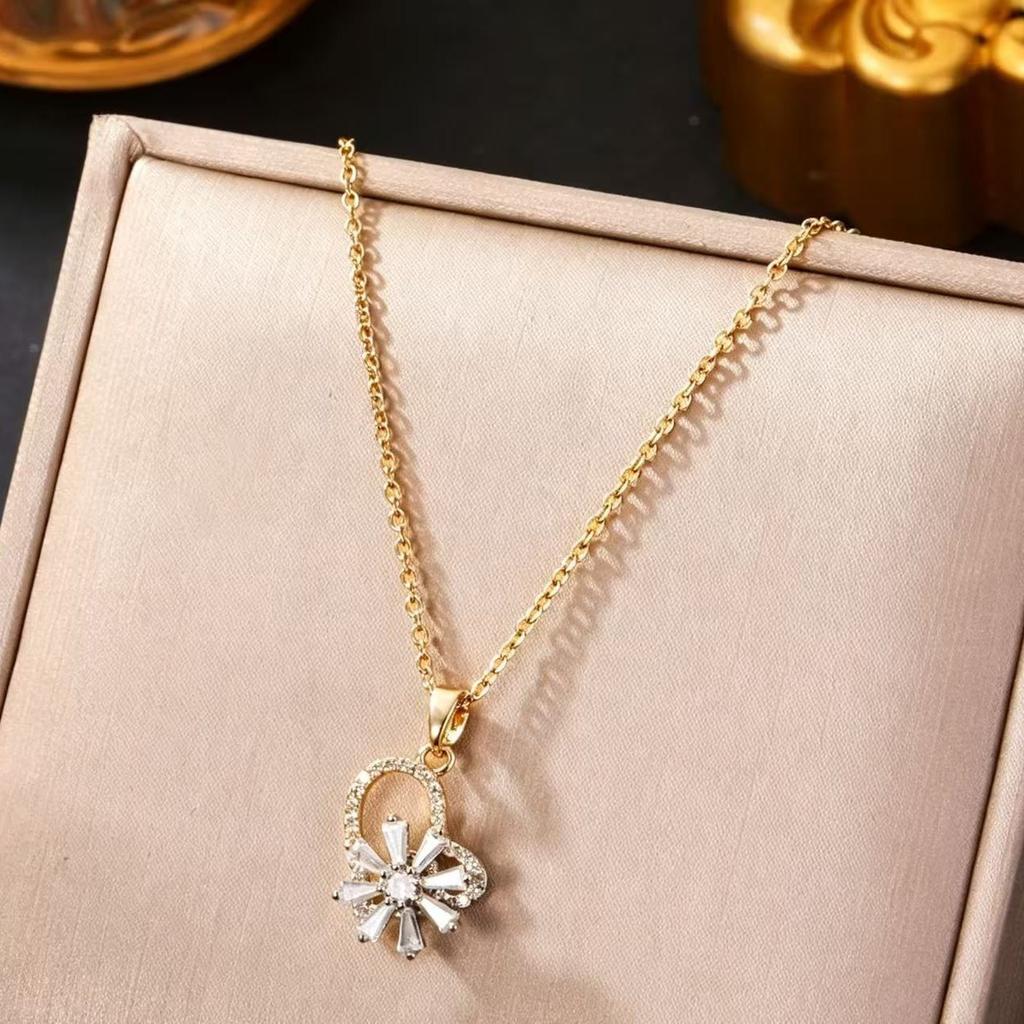 Rotatable Sunflower Pendant Necklace U Geometric Titanium Steel Light Luxury