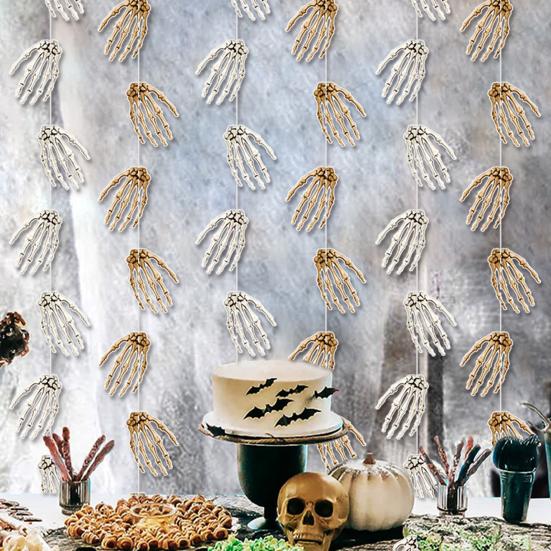 6 Strings Skeleton Hands Garland Paper Human Hand Bone Streamers Halloween Hanging Swirls Banner Decoration for Wall Door Indoor Outdoor Decor