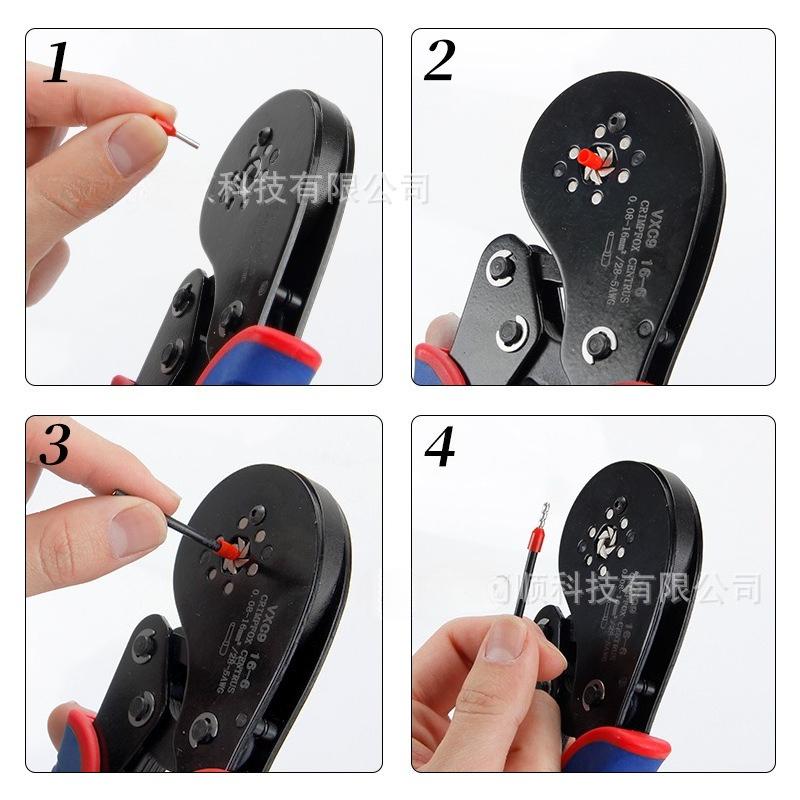 VXC9 16-6 Multifunctional Manual Terminal Crimping Pliers, Ratchet Wire Crimping Tool, Tube Type Crimping Pliers