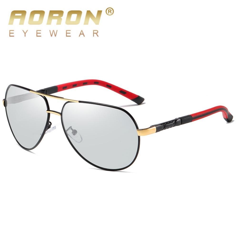 aoron Metal Polarized Color Changing Glasses Round Toad Glasses Driving Sunglasses Night Vision Glasses