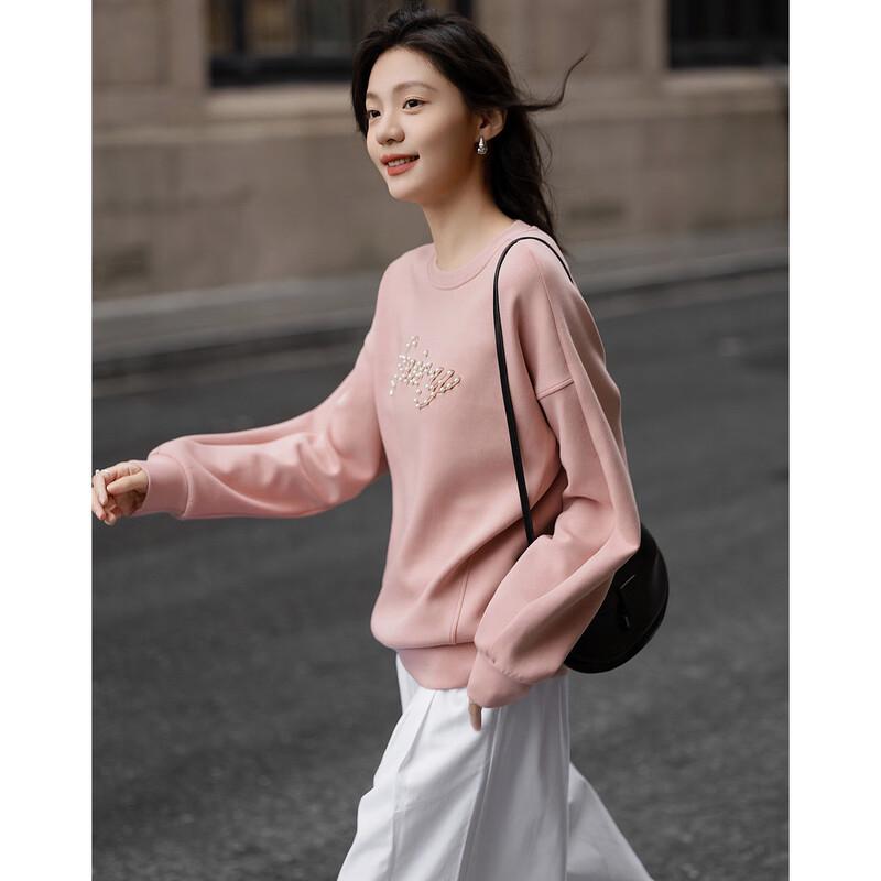 Demana Women's 350G Air Layer Beaded Letter Embroidered Loose Sweatshirt