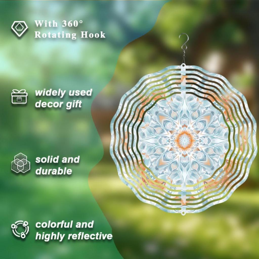 10 Inch Bohemian Wind Spinner Outdoor Decor with 360 Swivel Hook Mandala Design for Garden Balcony Patio Artistic Gift All Seasons