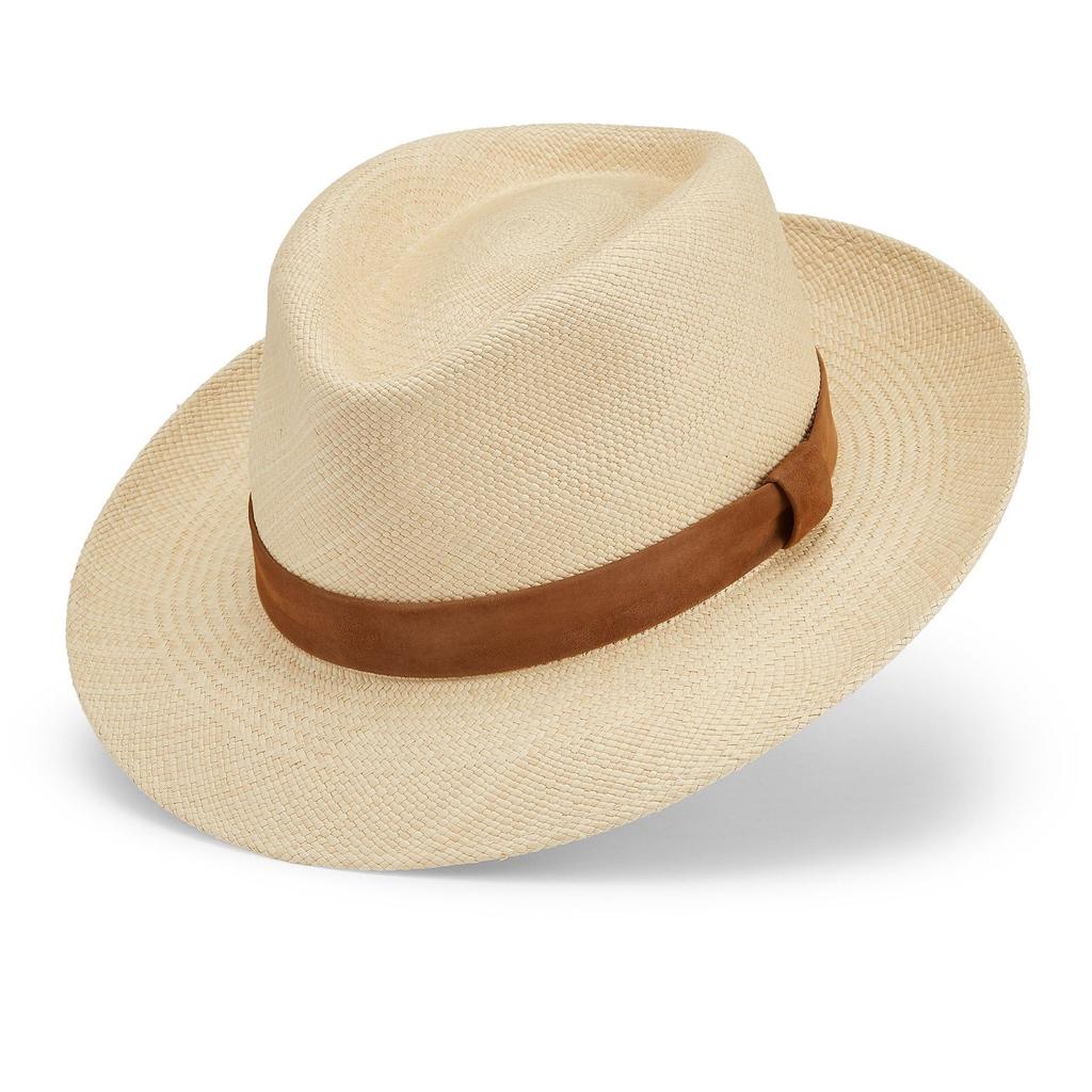 High-End Panama Straw Hat Striped Bow Flat Edge Jazz Grass Top Hat Fine Hand-Woven