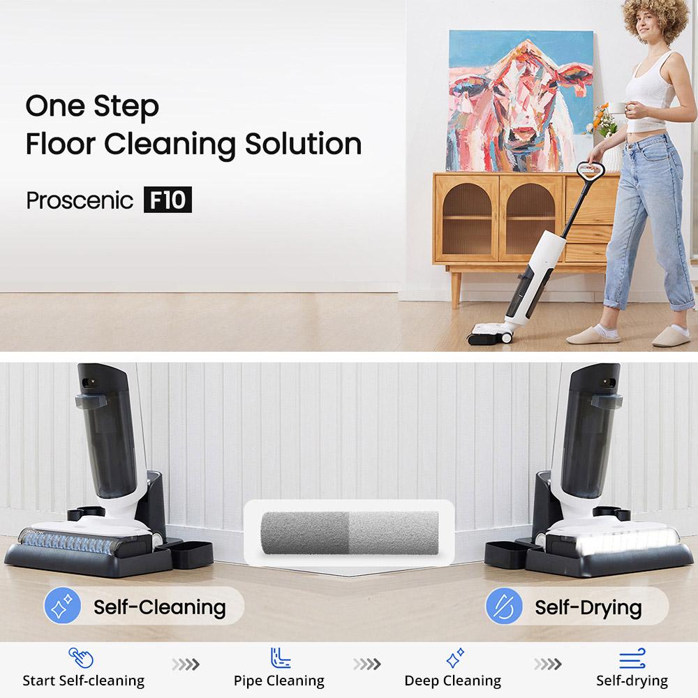Refurbished:  Proscenic F10 Cordless Wet Dry Vacuum Cleaner, Self-Cleaning, Self-Drying
