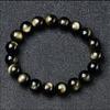 Natural Golden Obsidian Stone Beads Bracelet Men Women Golden Light Rainbow Obsidian Raw Stone Round Bead Natural Energy Jewelry
