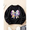 Kids Crewneck Sweatshirt, Cute Easter Print with Bow, Rabbit & Easter Eggs, Top for Autumn Winter