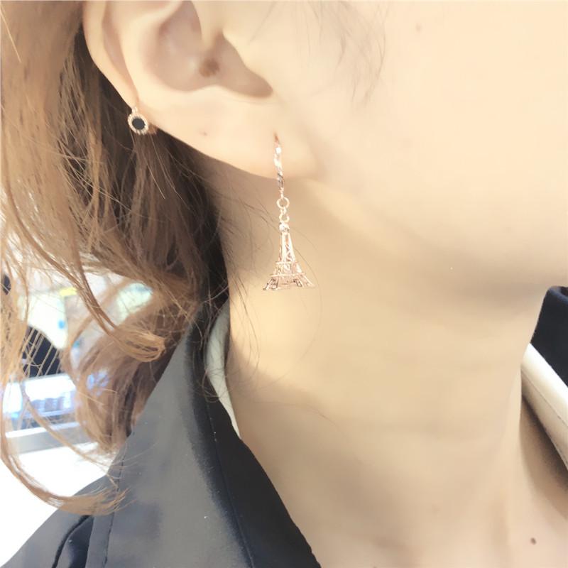 Pure Craftsmanship Hollow Iron Tower Earrings Small Fresh Women'S Color Gold Plated Rose Gold Ear Jewelry