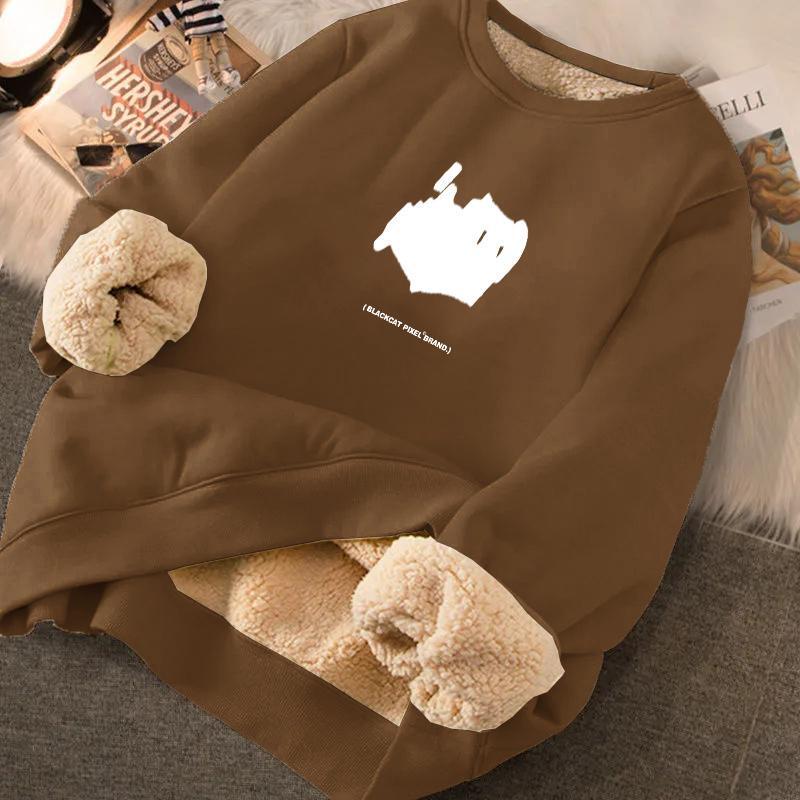 Sweat à capuche tendance pour homme en velours épaissi à doublure en laine d'agneau - Pull d'hiver à col rond, coupe ample, grande taille, haut chaud pour étudiants.