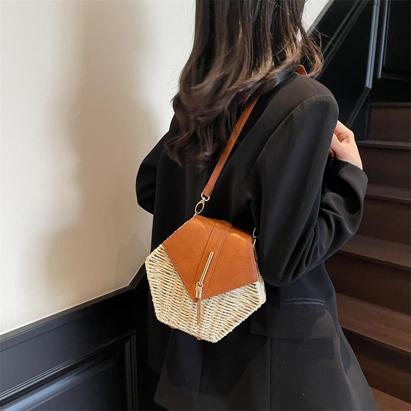 Straw Bag Women's New Summer Vacation Woven Bag Shoulder Messenger Bag Beach Bag Small Square Bag Women