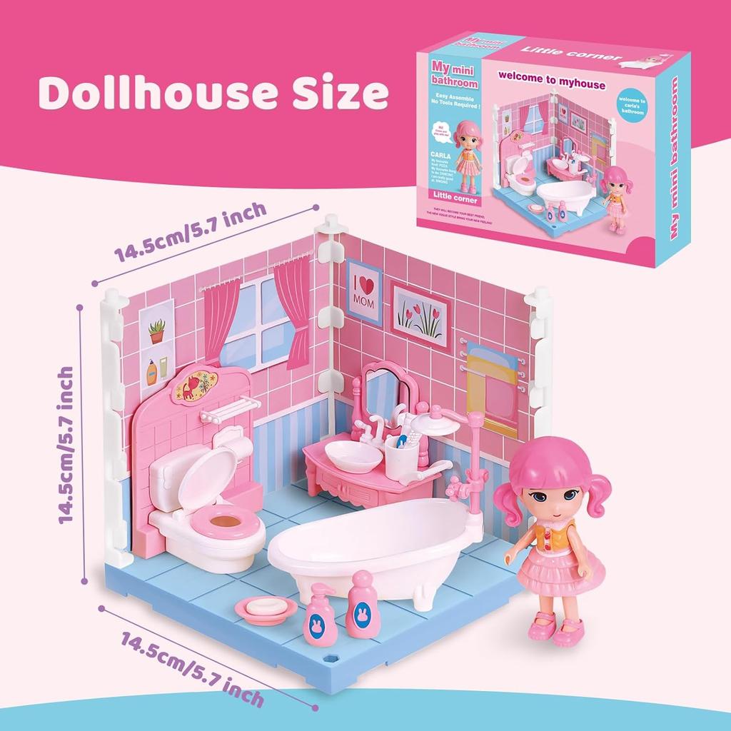 DIY Miniature Dollhouse Kit Furniture Set Mini Bathroom House Laundry Room Kitchen Room 3D Educational Pretend Play Toys