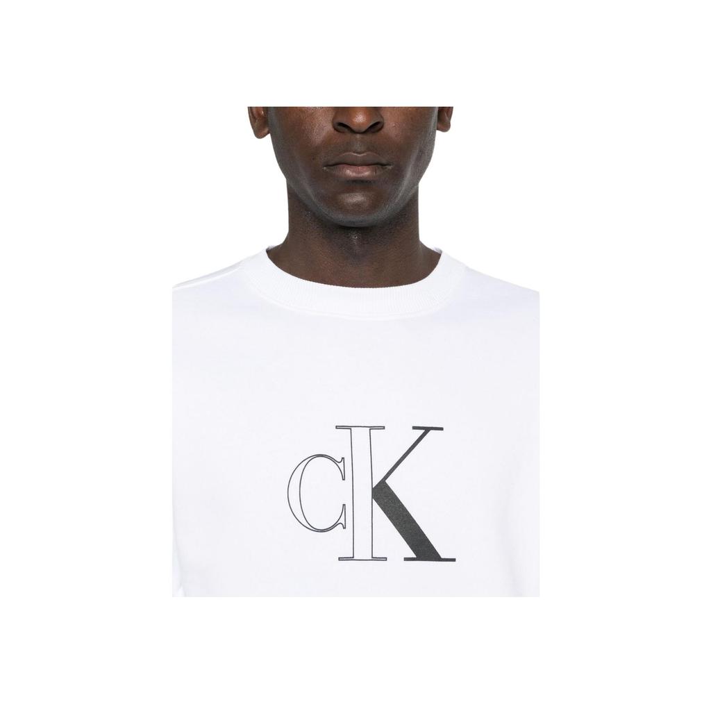 Calvin Klein Letter Print Crew Neck Pullover Long Sleeve Sweatshirt Men Sweatshirt White J30J326034-YAF