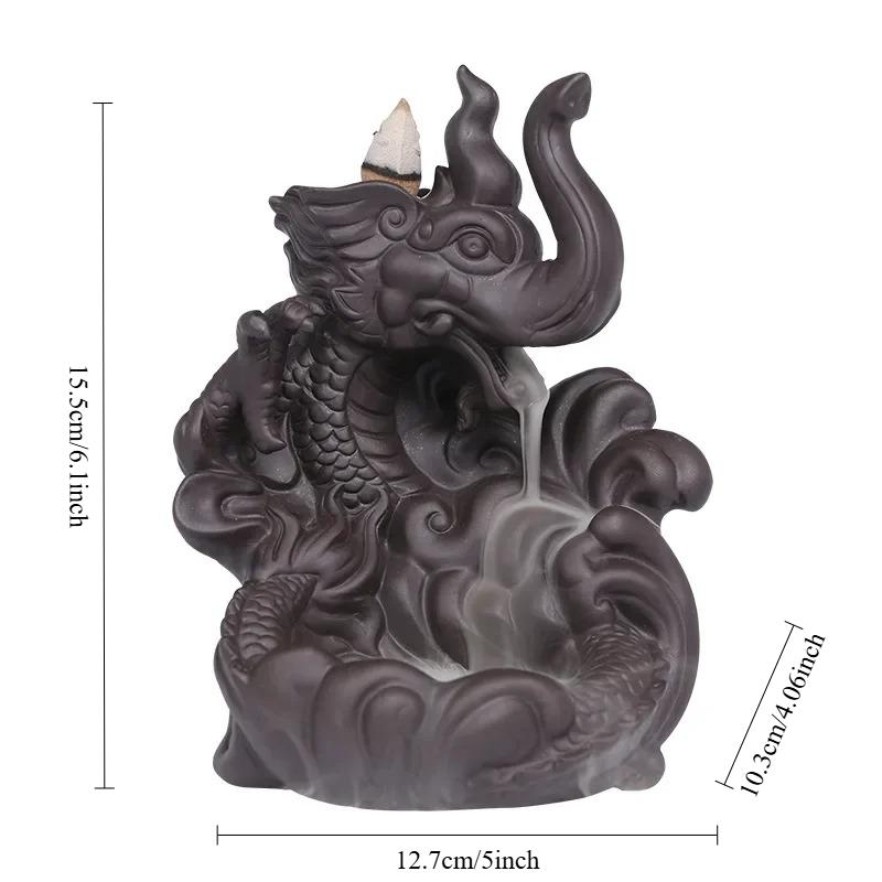 1pc,Purple Clay Handicrafts Lucky Feng Shui Elephant & Dragon Home Decor Incense Burner (Without Incense)