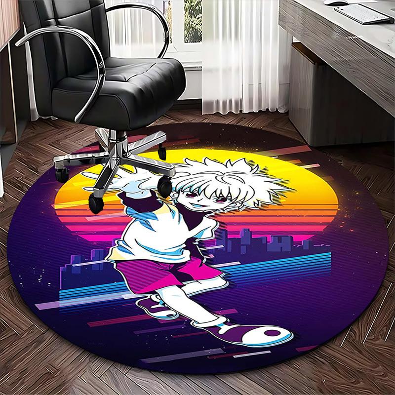 1pc Anime Cartoon Design Round Carpet - Office Chair Mat, Non-Slip Rug for Home Decor, Living Room, Bedroom, Game Room & Dormitory, Suitable for All S