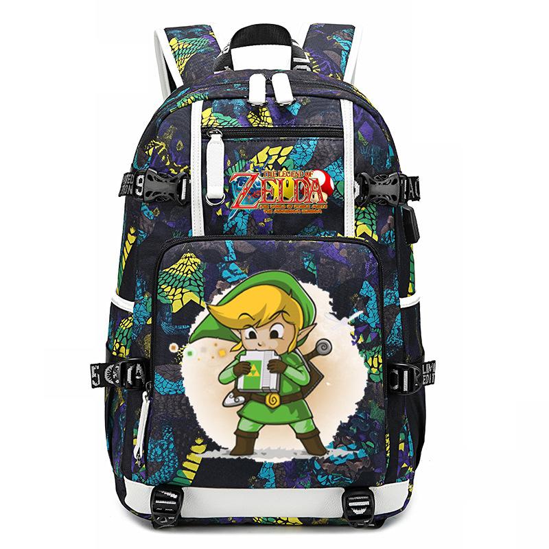 Zelda Zelda Plecak z Nadrukiem Akcesoria Outdoorowy Port USB Duża Pojemność Plecak Podróżny
