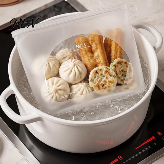 Reusable Dry Goods Storage Pouches Silicone Food Bag, Double Sealing Keeping Leak-proof Portable Hanging Bags Food-Grade Container, Heat Resistant